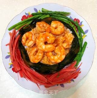鲜虾芦蒿芝士焗饭，真的拉丝哦！的做法步骤：7