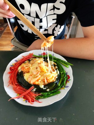 鲜虾芦蒿芝士焗饭，真的拉丝哦！的做法步骤：9