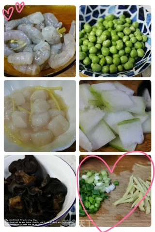 虾仁鲜贝烧冬瓜的做法步骤：1