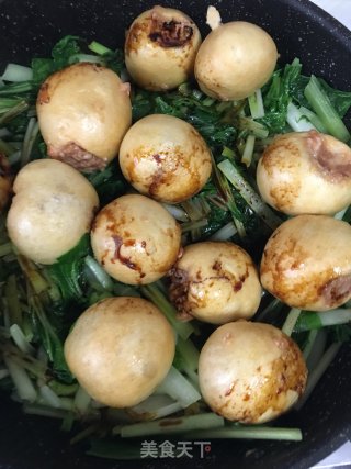 油面筋塞肉烧青菜的做法步骤：9