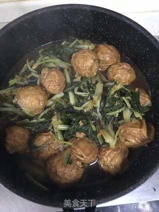 油面筋塞肉烧青菜的做法步骤：10