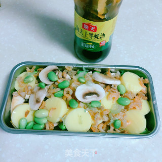 毛豆海米蘑菇蒸豆腐的做法步骤：6