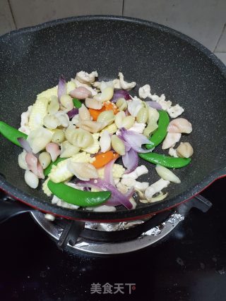 杂蔬鸡肉炒贝壳面的做法步骤：8