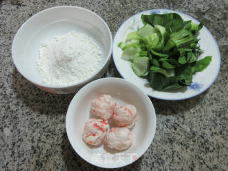 虾味球青菜面疙瘩的做法步骤：1
