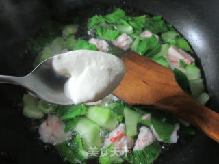 虾味球青菜面疙瘩的做法步骤：7