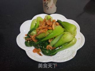 油菜炒虾皮的做法步骤：6