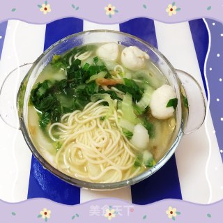 青菜鱼圆煮面的做法步骤：8