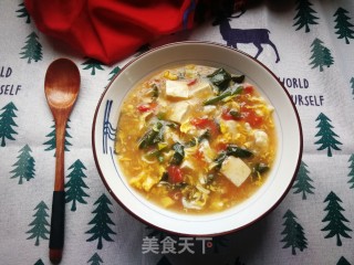菠菜豆腐蛋花汤的做法步骤：17
