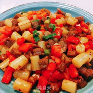 黑椒牛排炒年糕的做法步骤：4