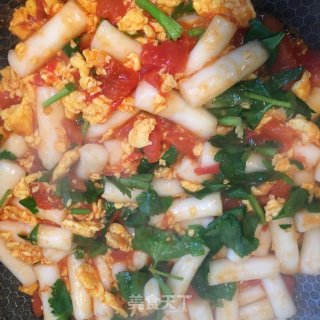 蕃茄鸡蛋炒年糕的做法步骤：7