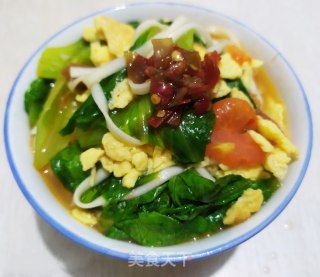 番茄鸡蛋青菜汤面的做法步骤：5