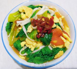 番茄鸡蛋青菜汤面的做法步骤：6