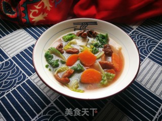 胡萝卜红菇鸡汤烫黄心菜的做法步骤：9