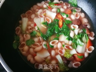 胡萝卜红菇鸡汤煮猫耳朵的做法步骤：10
