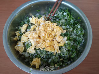 香菜鸡蛋白菜馅煎饺的做法步骤：5