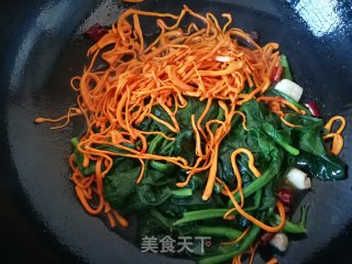 虫草花炒菠菜的做法步骤：8