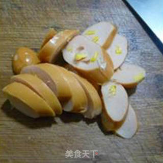 油菜蕻玉米热狗肠炒年糕的做法步骤：7