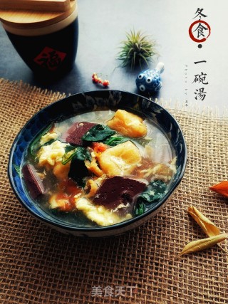 菠菜猪血蛋花汤的做法步骤：15