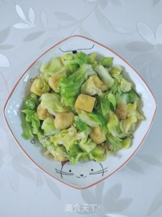 豆腐泡炒甘蓝的做法步骤：6