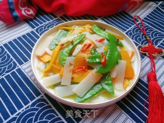山药南瓜炒荷兰豆的做法步骤：14
