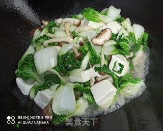 蟹味菇烧豆腐青菜的做法步骤：8