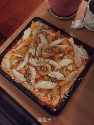 一面两饼????果蔬搭配????芝士厚卷边蔬菜火腿奶比萨????????芝士椰油底薄饼水果挞比萨????的做法步骤：10