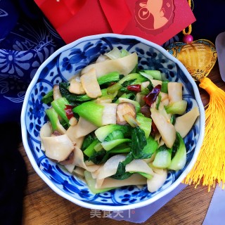 杏鲍菇炒青菜的做法步骤：9