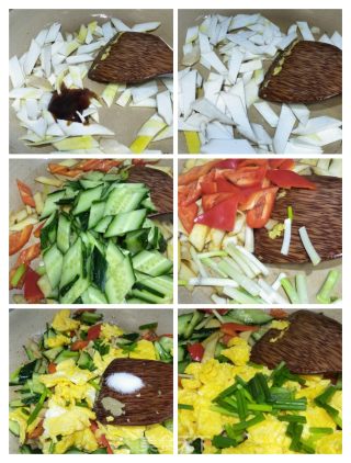 鸡蛋杏鲍菇炒黄瓜的做法步骤：5