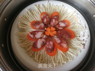 红红火火：金针菇蒸腊肠的做法步骤：9