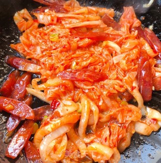 #腊味#腊肠辣白菜炒饭的做法步骤：6