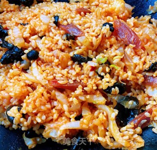 #腊味#腊肠辣白菜炒饭的做法步骤：9