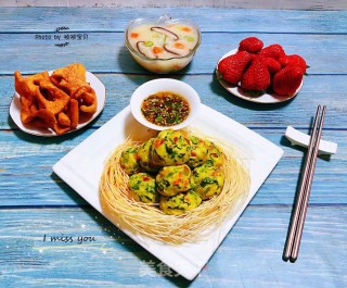 #腊味#腊肠豆腐时蔬丸的做法步骤：14