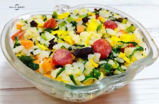 #腊味#腊肠芹叶蛋炒饭的做法步骤：12
