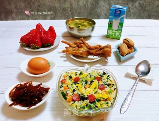 #腊味#腊肠芹叶蛋炒饭的做法步骤：16