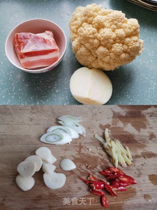 五花肉炒菜花的做法步骤：1