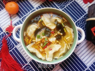 海带芽麻辣槐花汤饺的做法步骤：10