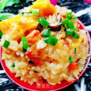 红薯腊味糯米饭的做法步骤：14