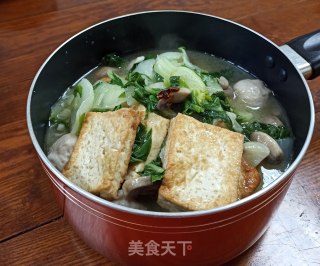 青菜蘑菇烩豆腐的做法步骤：11