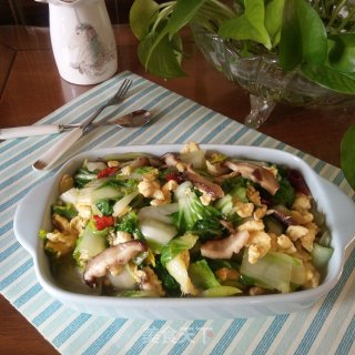香菇奶白菜炒鸡蛋的做法步骤：9