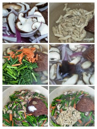 鸡肉香菇炒蒜苔的做法步骤：5
