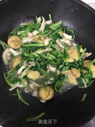 菜秧姬菇炒油面筋的做法步骤：7