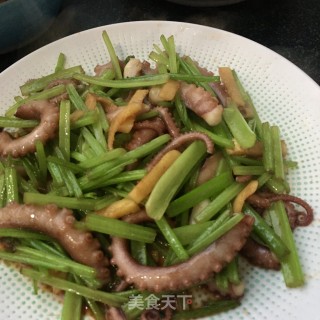 芹菜炒章鱼腿的做法步骤：14