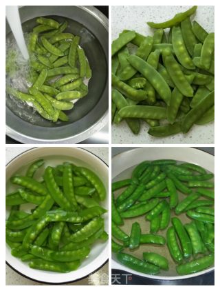 虾仁白玉菇炒荷兰豆的做法步骤：2
