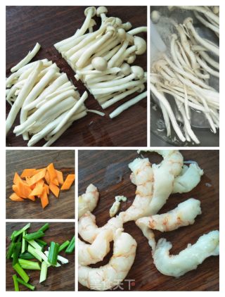 虾仁白玉菇炒荷兰豆的做法步骤：3