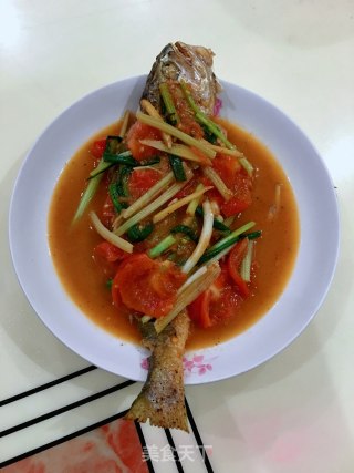 番茄煎煮黄花鱼的做法步骤：12