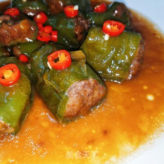 “ 肉菜 ”尖椒酿肉的做法步骤：1