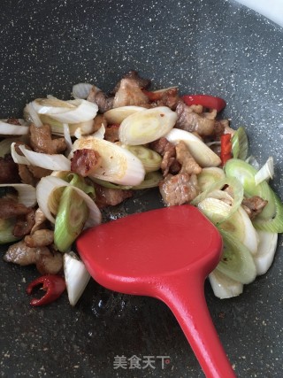 “春日应季美食”春葱炒肉的做法步骤：9
