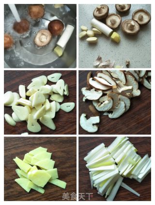 肉丝蘑菇炒菠菜的做法步骤：4