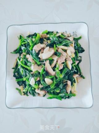 肉丝蘑菇炒菠菜的做法步骤：7