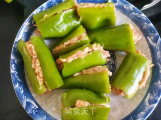 微波炉版尖椒酿肉的做法步骤：5
